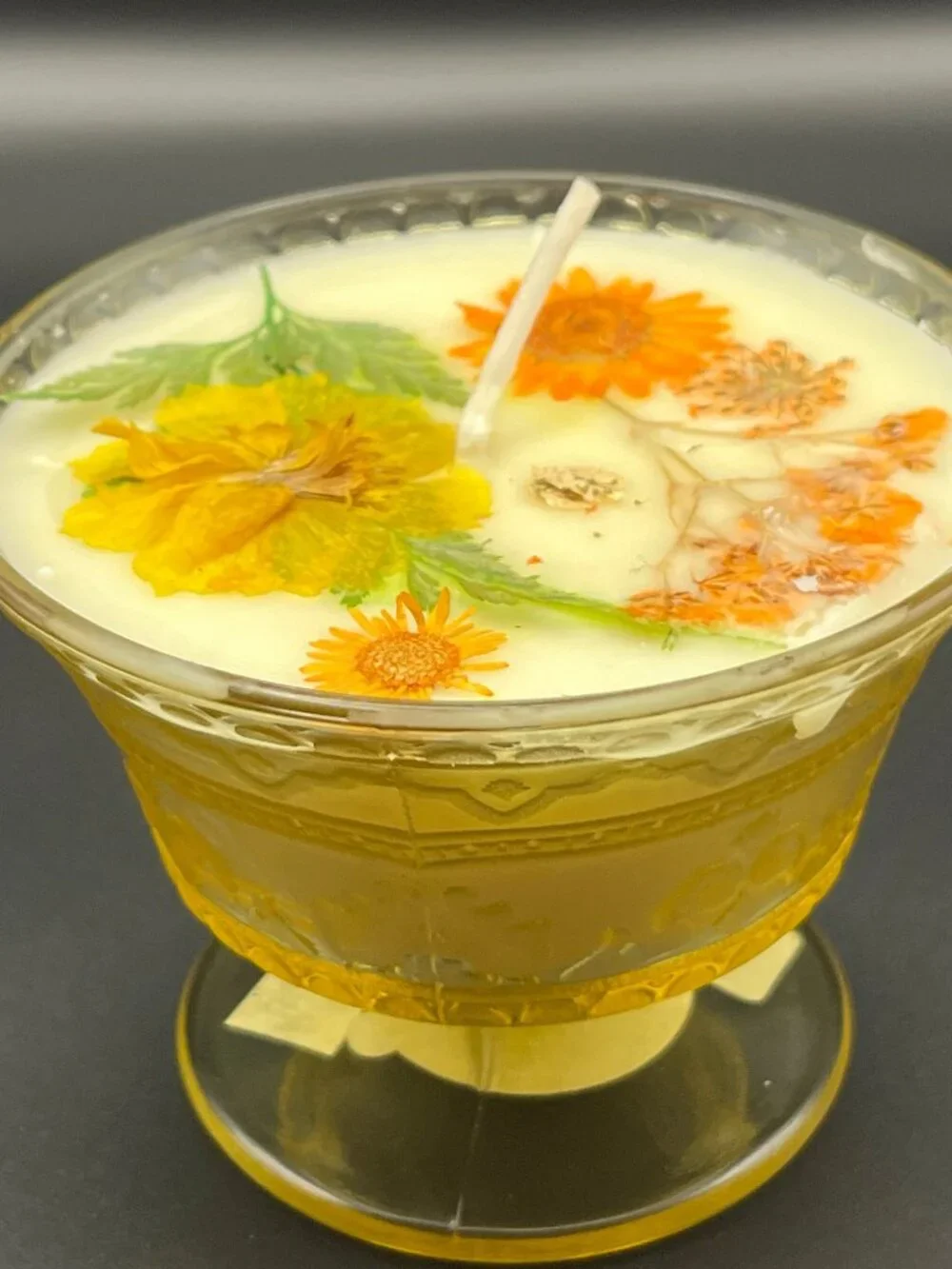Amber Floral Pedestal Glass Candle